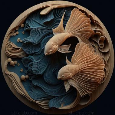 3D model st Round   tailed fighting fish fish (STL)